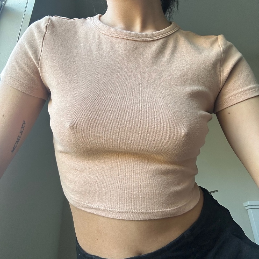 nude zara crop top